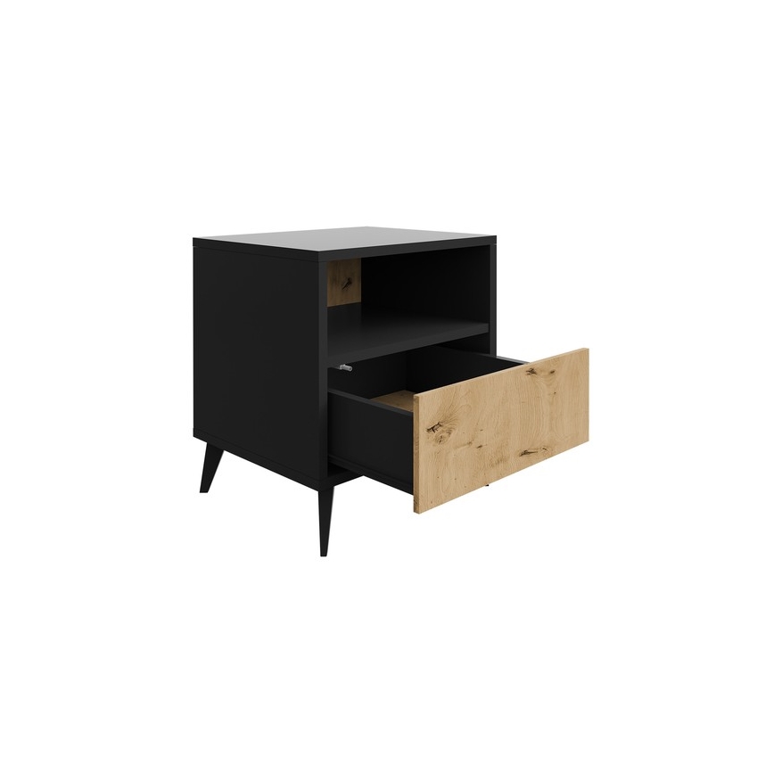 Mesa de cabeceira OVESSI 52x47 cm preto/carvalho artisan