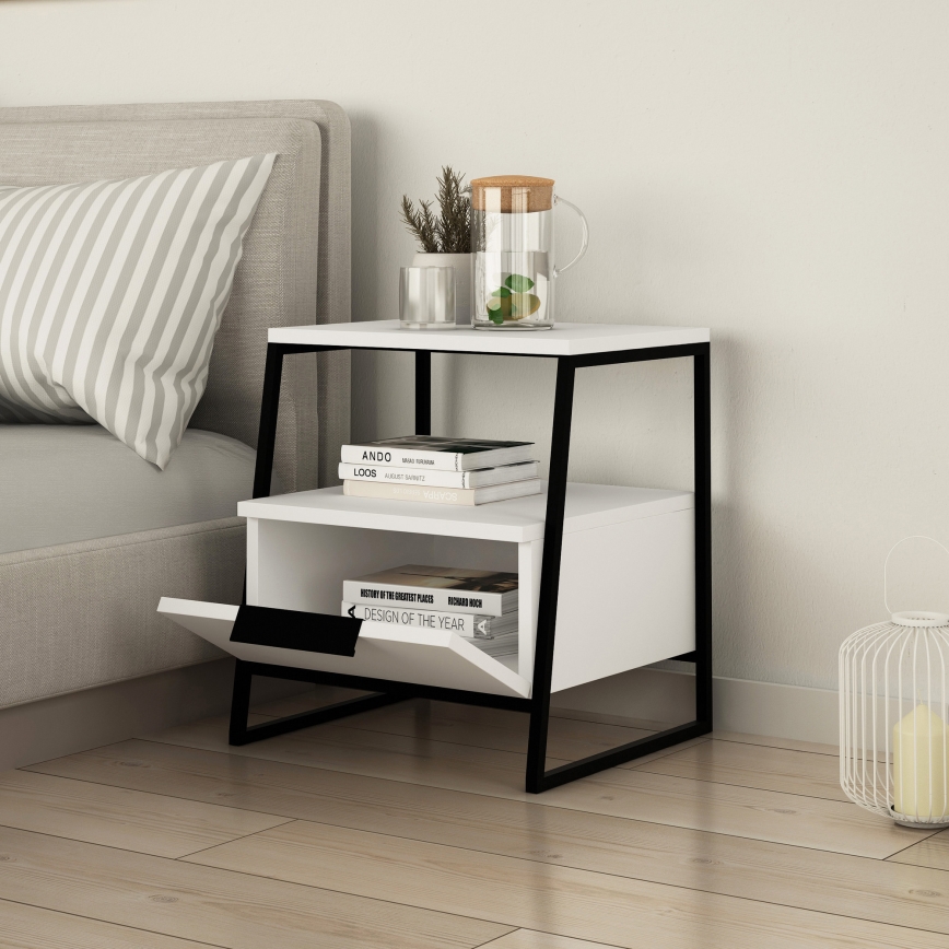 Mesa de cabeceira PAL 50x45 cm branco/preto