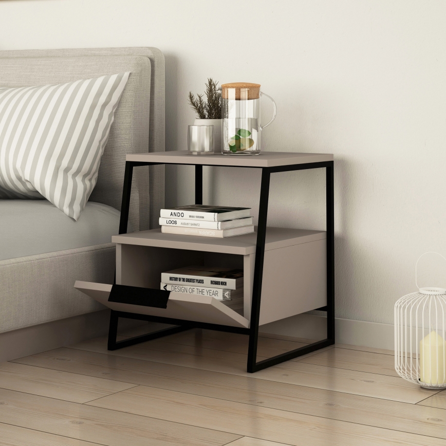 Mesa de cabeceira PAL 50x45 cm preta/cinzenta