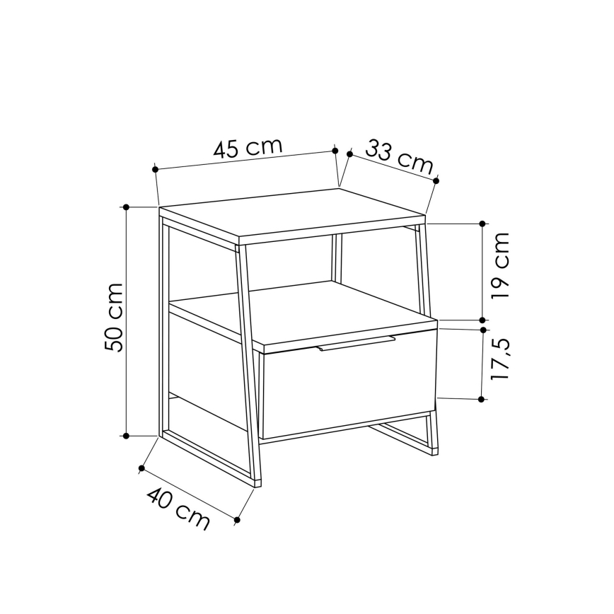 Mesa de cabeceira PAL 50x45 cm preta/cinzenta