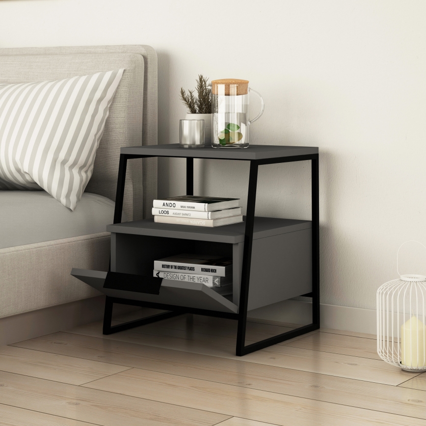 Mesa de cabeceira PAL 50x45 cm preto/antracite