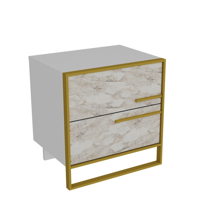 Mesa de cabeceira POLKA 51,8x50 cm dourada/branca