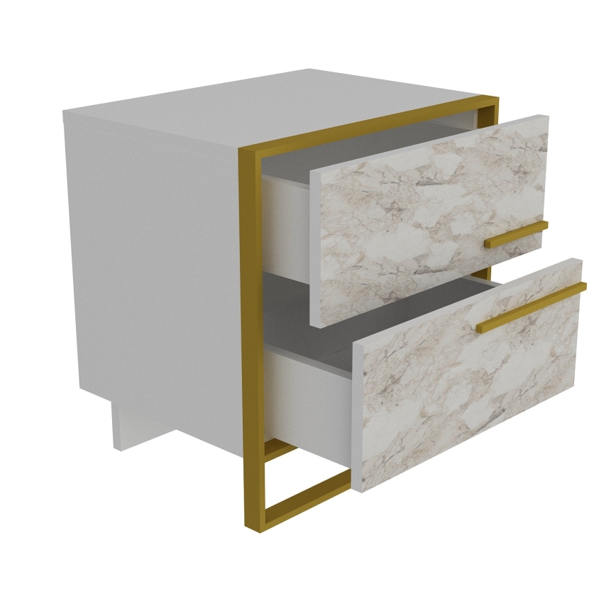 Mesa de cabeceira POLKA 51,8x50 cm dourada/branca