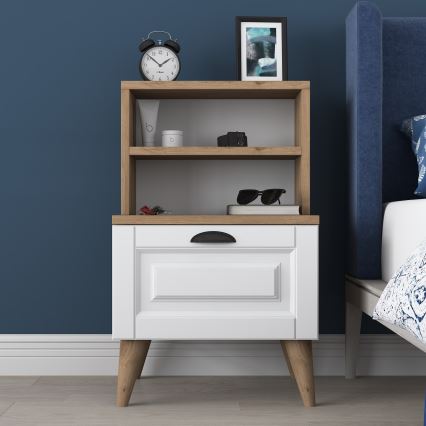 Mesa de cabeceira RANI 45x74,4 cm branco/castanho