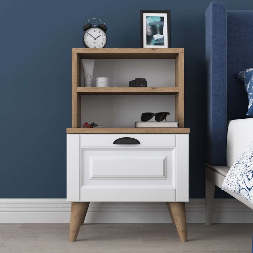 Mesa de cabeceira RANI 45x74,4 cm branco/castanho