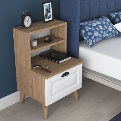 Mesa de cabeceira RANI 45x74,4 cm branco/castanho