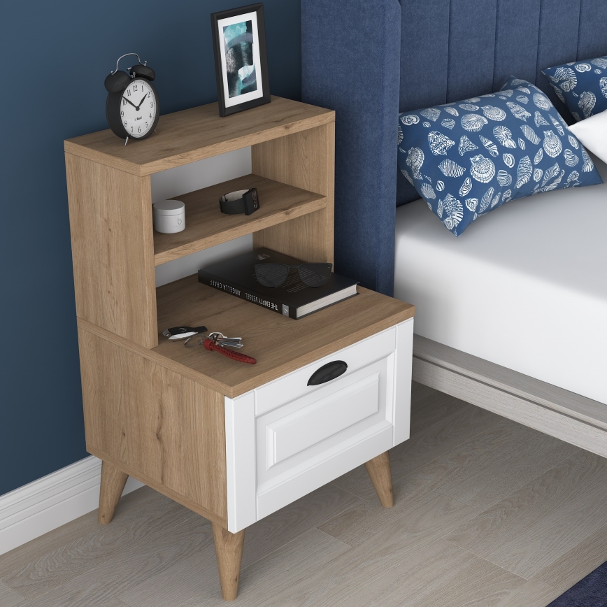 Mesa de cabeceira RANI 45x74,4 cm branco/castanho