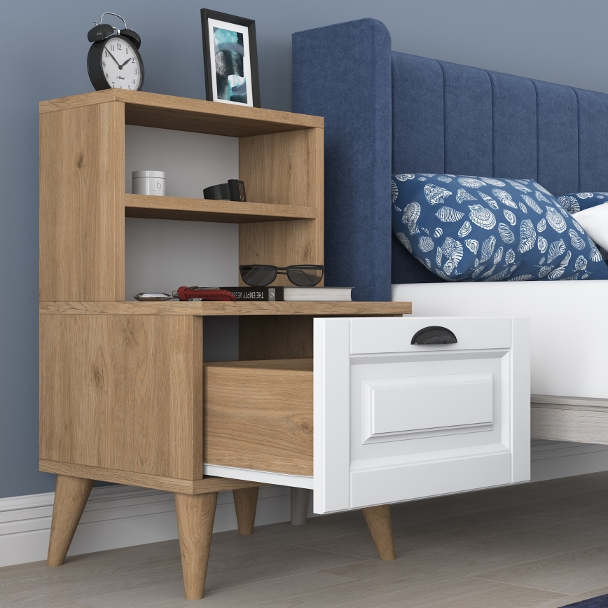 Mesa de cabeceira RANI 45x74,4 cm branco/castanho