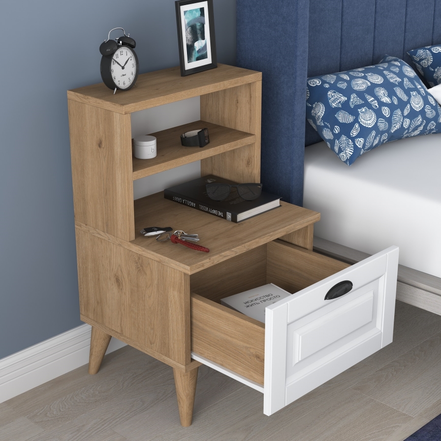 Mesa de cabeceira RANI 45x74,4 cm branco/castanho