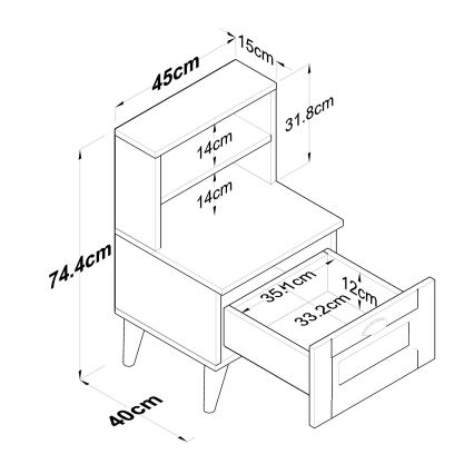 Mesa de cabeceira RANI 45x74,4 cm branco/castanho