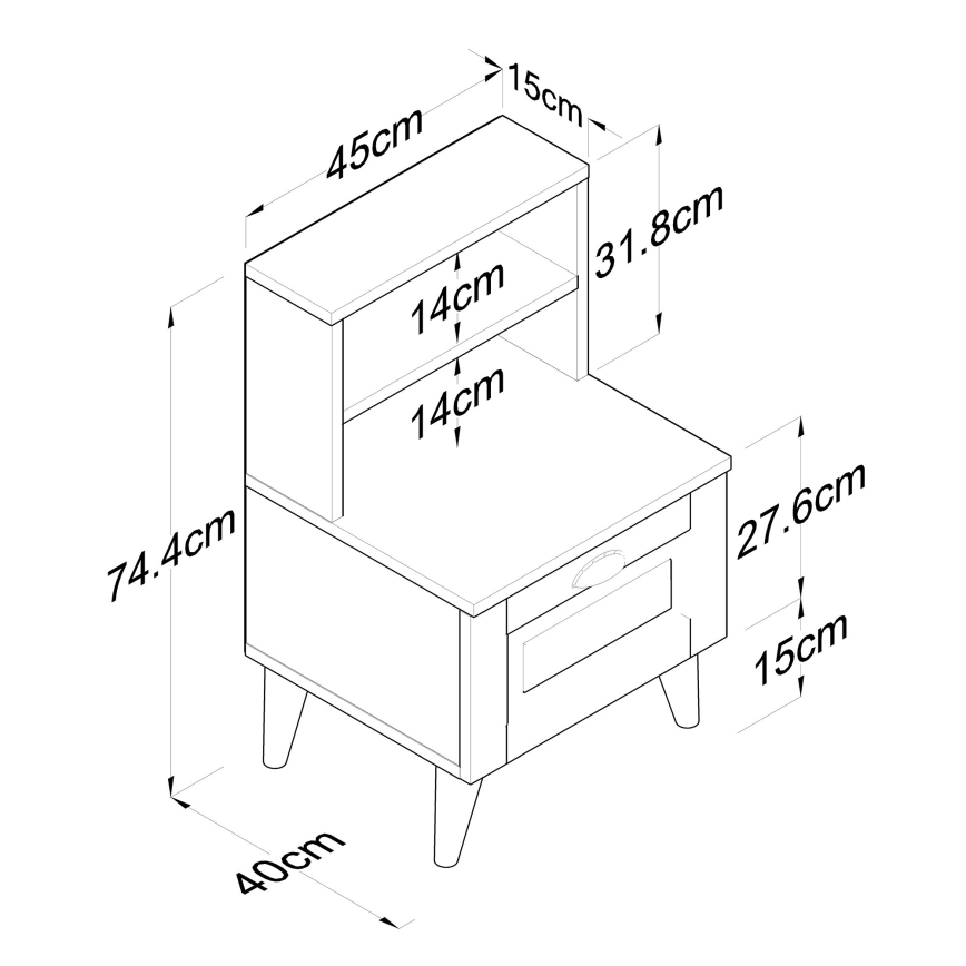 Mesa de cabeceira RANI 45x74,4 cm branco