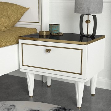 Mesa de cabeceira RAVENNA 47,2x50 cm branca/preta/dourada