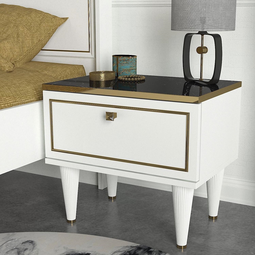 Mesa de cabeceira RAVENNA 47,2x50 cm branca/preta/dourada