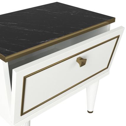 Mesa de cabeceira RAVENNA 47,2x50 cm branca/preta/dourada