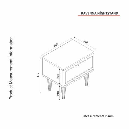 Mesa de cabeceira RAVENNA 47,2x50 cm branca/preta/dourada