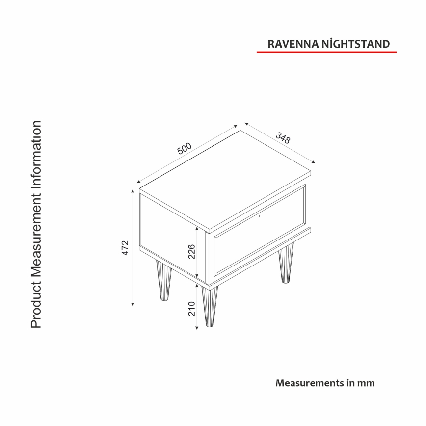 Mesa de cabeceira RAVENNA 47,2x50 cm branca/preta/dourada