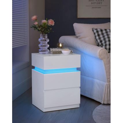 Mesa de cabeceira SMARTIE com iluminação integrada, branca