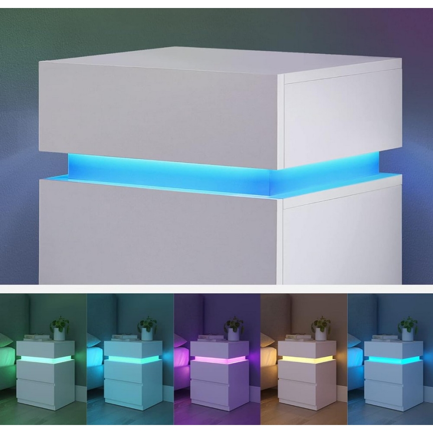 Mesa de cabeceira SMARTIE com iluminação integrada, branca