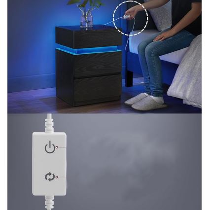Mesa de cabeceira SMARTIE com iluminação integrada, preta