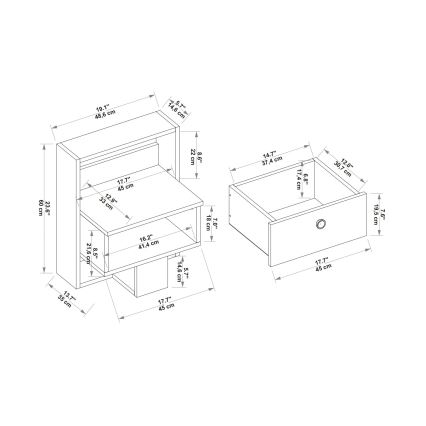 Mesa de cabeceira SNEKER 60x48,6 cm bege/pinho atlantic