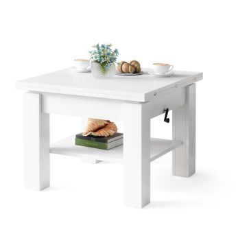 Mesa de café/jantar dobrável com tampo elevatório CALEB branco