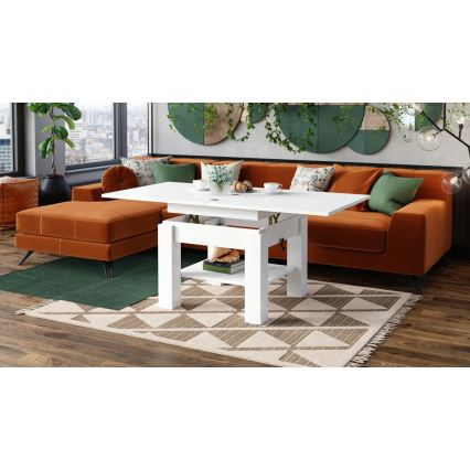 Mesa de café/jantar dobrável com tampo elevatório CALEB branco