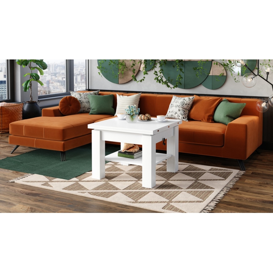 Mesa de café/jantar dobrável com tampo elevatório CALEB branco