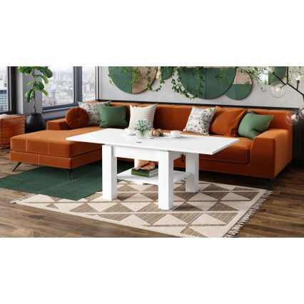 Mesa de café/jantar dobrável com tampo elevatório CALEB branco