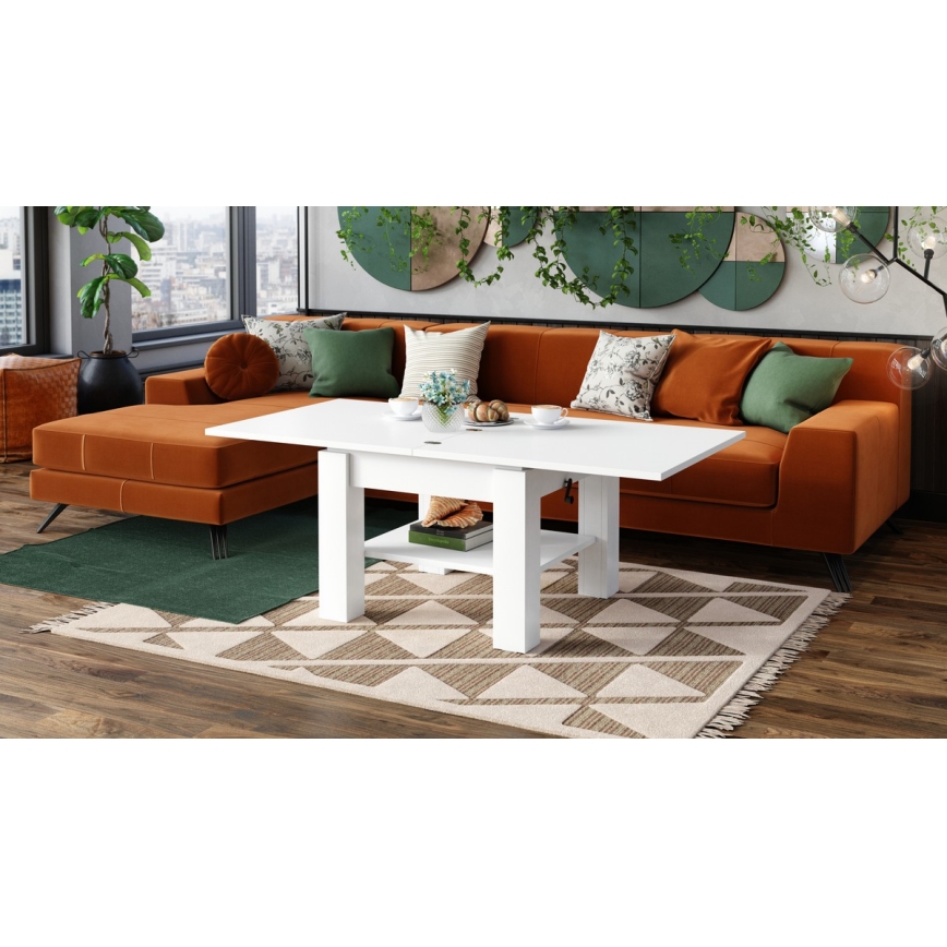 Mesa de café/jantar dobrável com tampo elevatório CALEB branco