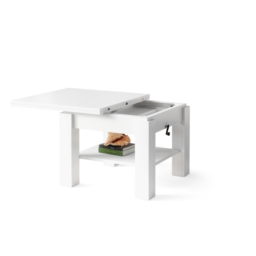 Mesa de café/jantar dobrável com tampo elevatório CALEB branco