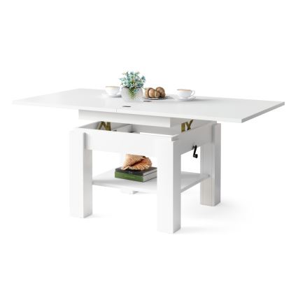 Mesa de café/jantar dobrável com tampo elevatório CALEB branco