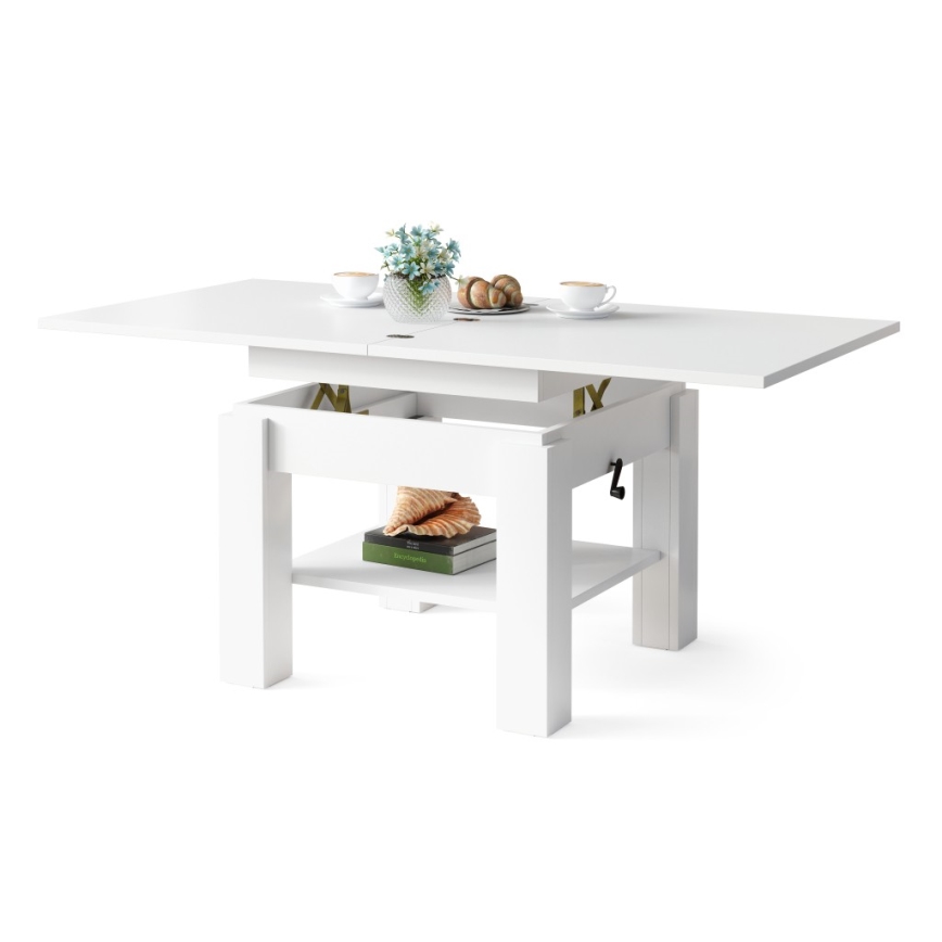 Mesa de café/jantar dobrável com tampo elevatório CALEB branco