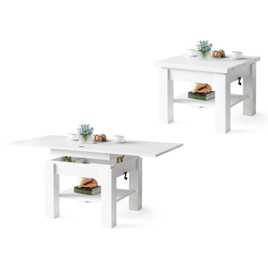 Mesa de café/jantar dobrável com tampo elevatório CALEB branco
