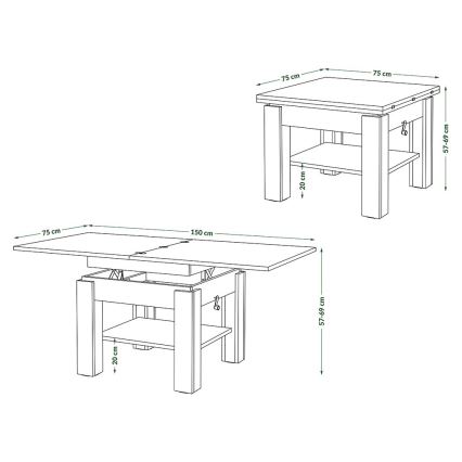 Mesa de café/jantar dobrável com tampo elevatório CALEB branco