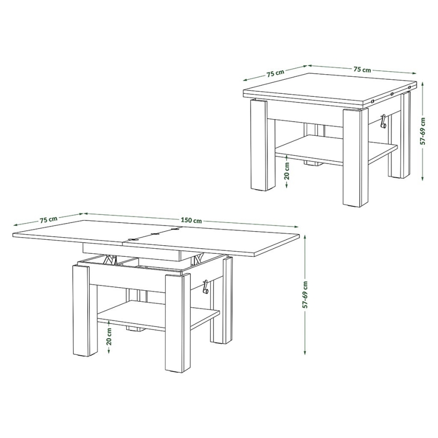 Mesa de café/jantar dobrável com tampo elevatório CALEB branco