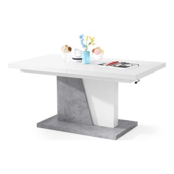 Mesa de café/jantar dobrável com tampo elevatório NINO branco/cinzento betão