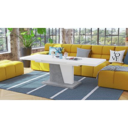 Mesa de café/jantar dobrável com tampo elevatório NINO branco/cinzento betão