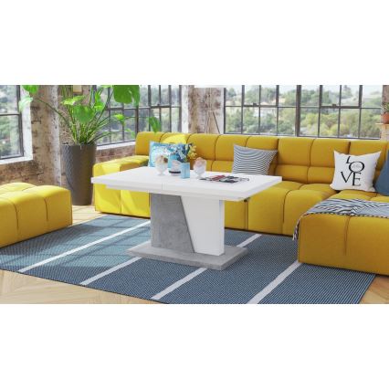 Mesa de café/jantar dobrável com tampo elevatório NINO branco/cinzento betão