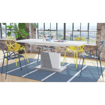 Mesa de café/jantar dobrável com tampo elevatório NINO branco/cinzento betão