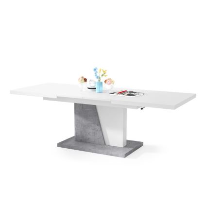 Mesa de café/jantar dobrável com tampo elevatório NINO branco/cinzento betão