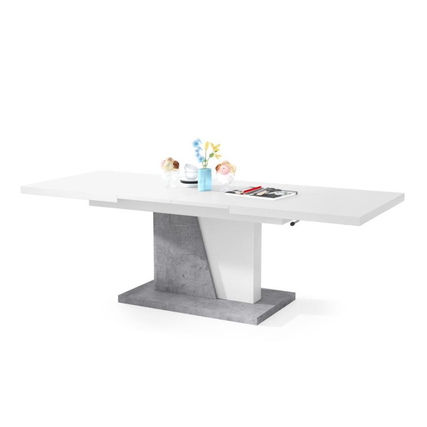 Mesa de café/jantar dobrável com tampo elevatório NINO branco/cinzento betão