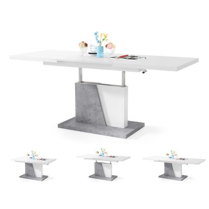 Mesa de café/jantar dobrável com tampo elevatório NINO branco/cinzento betão