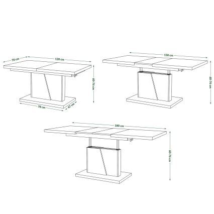 Mesa de café/jantar dobrável com tampo elevatório NINO branco/cinzento betão
