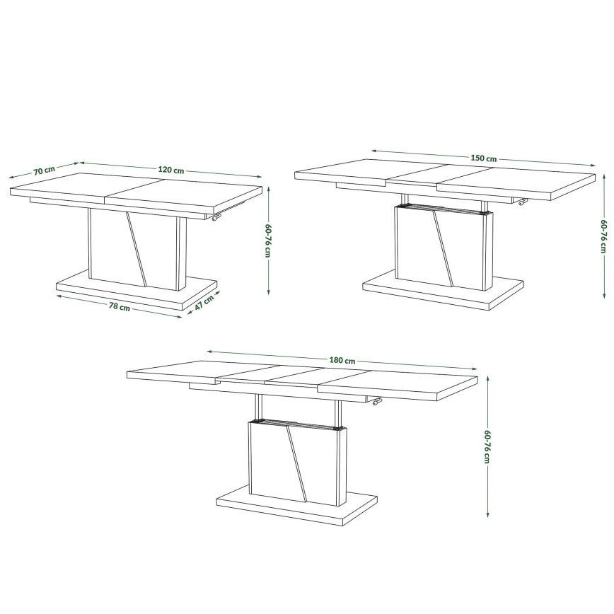 Mesa de café/jantar dobrável com tampo elevatório NINO branco/cinzento betão