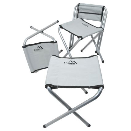 Mesa de campismo dobrável + 4x cadeiras branco/cromado mate