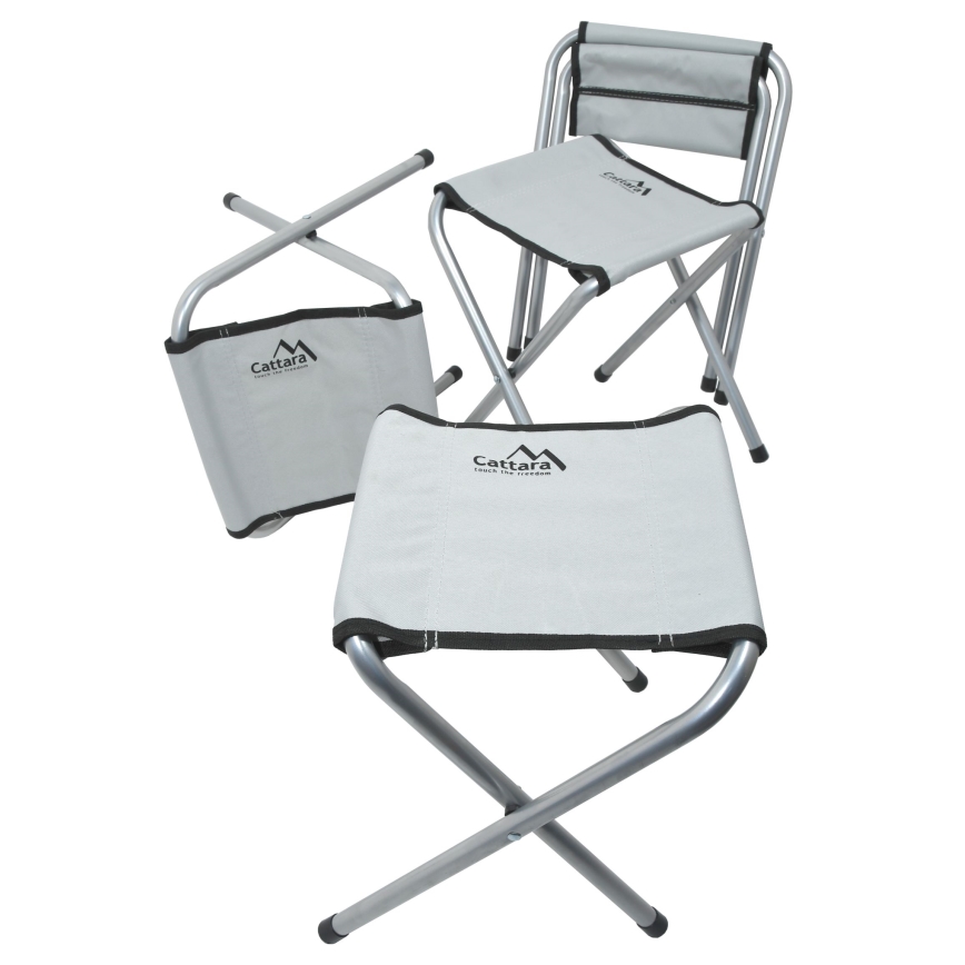 Mesa de campismo dobrável + 4x cadeiras branco/cromado mate