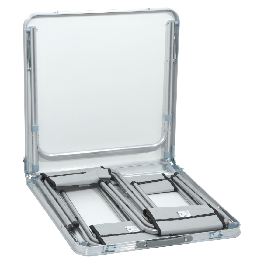 Mesa de campismo dobrável + 4x cadeiras branco/cromado mate