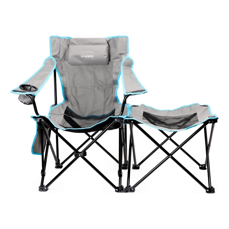 Mesa de campismo dobrável + cadeira cinzenta/azul