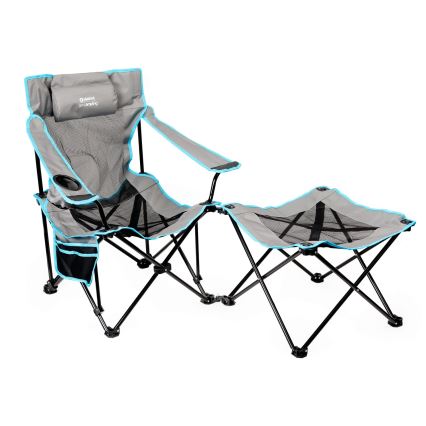 Mesa de campismo dobrável + cadeira cinzenta/azul