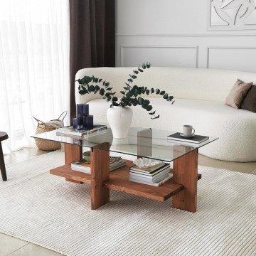Mesa de centro BABYLON 40x105 cm castanho/transparente